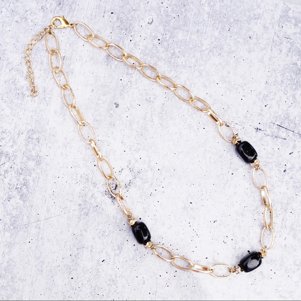 Gold Link Chain With Black Resin Bead Accents